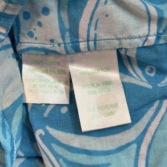Lilly Pulitzer Captiva Tunic Shirt Womens Medium Print Button Front Blue India - Picture 3 of 11